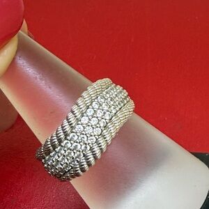 Judith Ripka Sterling Silver Diamonique  CABLE WAVED ROPE BAND Ring SZ  9